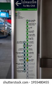 Thailand, July 20, 2011: Close Up View Of A Signboard Showing The Sukhumvit Metro Line Stations In Bangkok