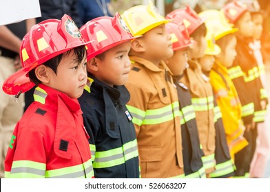 Thailand - July  7: Kid Firefighters (Fire Safety For Kids In School) On JULY 7, 2016 In Chonburi School, Thailand