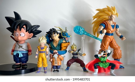 Thailand - June 23, 2021 : Dragon Ball Z, Super Saiyan, Goku With Father ,Figures Cartoon, Japan Cartoon Character, Bangkok