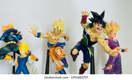 Thailand - June 23, 2021 : Dragon Ball Z, Super Saiyan, Goku With Father ,Figures Cartoon Decoration, Japan Cartoon Character, Bangkok