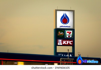 Thailand - May 5, 2021: PTT gas station (PTT Public Company Limited) Operates a comprehensive range of natural gas and petroleum, petrochemical businesses.