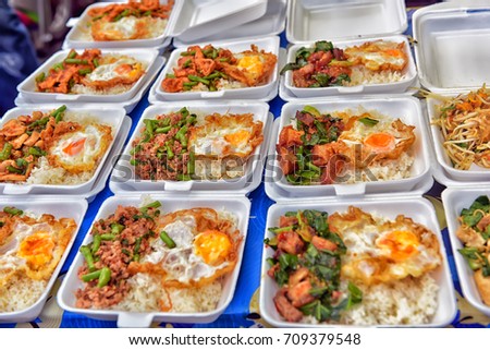 Thailand, Pattaya, 27,06,2017 Food in containers on the night market
