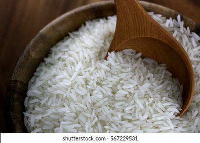 Thailand Rice In Wooden Bowl