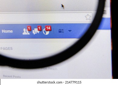 THAILAND - SEPTEMBER 2, 2014: Magnifying Glass Of Facebook Page Friend Message Feed On Browser.