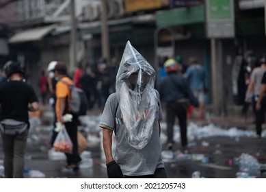 Thailand : Tear Gas Protection Equipment Where Anti-government Protesters Can Find Enough To Prevent Tear Gas At The Riot Police Used To Disperse Rallies On Din Daeng, Bangkok On August 7, 2021.