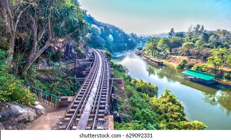 Tham Krasae Railway Landmark Of Kanchanaburi. The Whole World Knows Death Railway Bridge In Wold War Two.During World War Two Japan Constructed Railway From Thailand To Burma