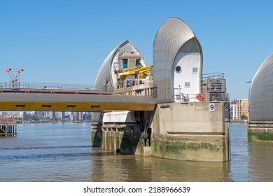 The Thames Barrier, London's Flood Defence System On A Clear Sunny Day At High Tide. London - 11th August 2022