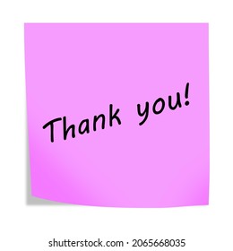 Thank You 3d Illustration Post Note Reminder On White With Clipping Path