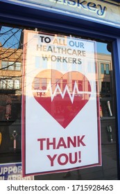 Thank You All Healthcare Workers Sign Hearts Poster Sign In Window Downtown Ann Arbor Michigan Coronavirus Quarantine April 26 2020 Governor Gretchen Whitmer Extends Stay At Home Order