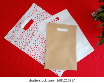 Thank You Bag With Royal Blue Non Woven Shopping Bags On Red Background, Polypropylene Fabric Bag