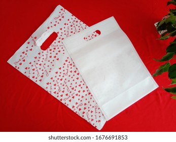 Thank You Bag With White Die Cut Shopping Bags On Red Background, Polypropylene Fabric Bag