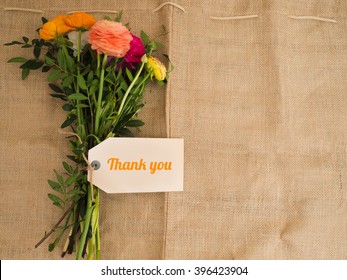 Thank You - Beautiful Bouquet Of Flowers With A Message On Jute Fabrics With Copytext