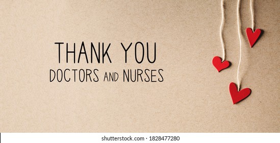 Thank You Doctors and Nurses message with handmade small paper hearts