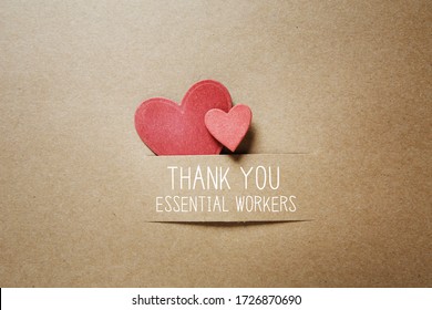 Thank You Essential Workers message with handmade small paper hearts