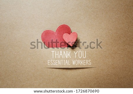 Thank You Essential Workers message with handmade small paper hearts