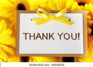 Thank you message card with yellow gerberas