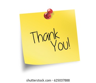 Thank You Message Written On A Post It Note With Red Pin