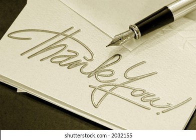 Thank You Note And Pen - Sepia