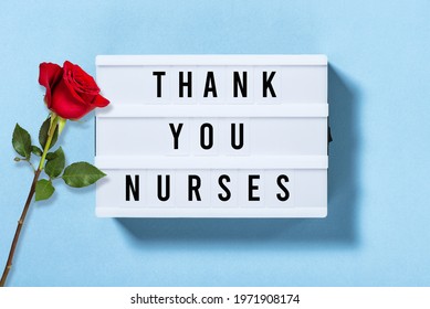 Thank You Nurses. Light Box For Nurses Day With Red Rose Flower