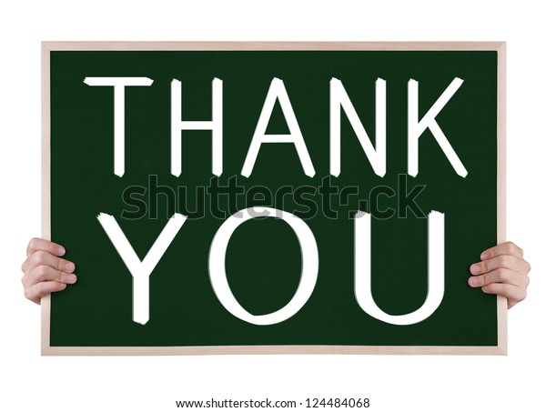 Thank You On Blackboard Hands Stock Photo (Edit Now) 124484068