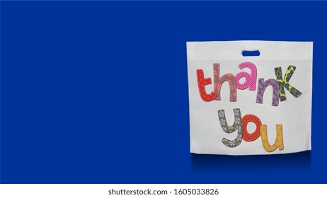 Thank You Shopping Bag For Grocery On Blue Background 