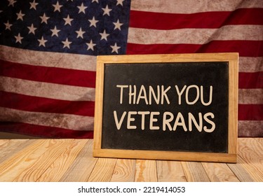 Thank you veterans theme with United States vintage flag in the background. - Shutterstock ID 2219414053