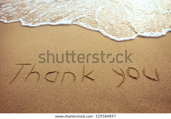 Thank You Word Drawn On Beach Stock Photo (Edit Now) 129584897