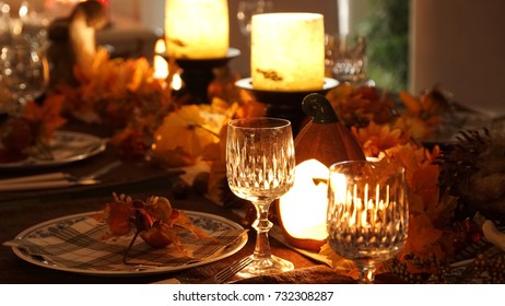 Thanksgiving Candle Light Dinner Setting.                               