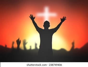 worship hands raised cross