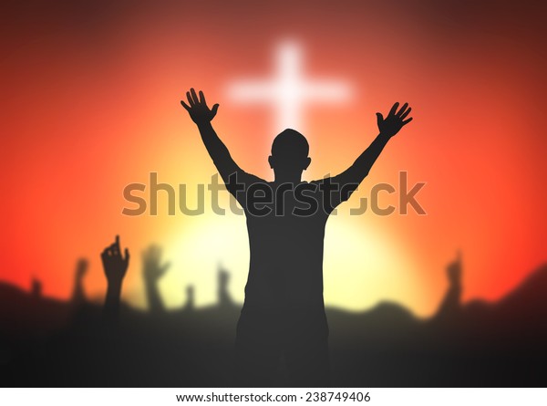 Thanksgiving Concept Silhouette People Raising Hands Stock Photo (Edit ...