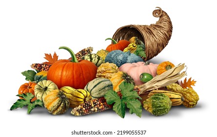 Thanksgiving Cornucopia horn object full of fresh fruit and vegetables on a white background as rustic traditional wicker or weaved basket with Autumn and Fall season agricultural produce harvest. - Shutterstock ID 2199055537