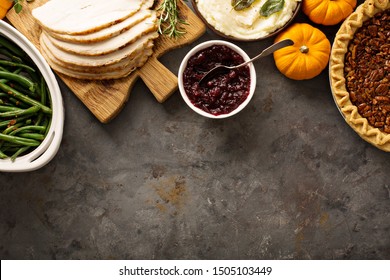 Thanksgiving Dinner Table With Copy Space Overhead View