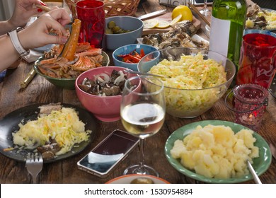 Thanksgiving Dinner Table. Overhead View