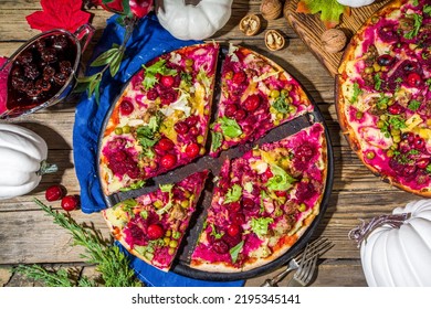 Thanksgiving Leftover Pizza, classic turkey leftover tart or sandwich in form of pizza - Powered by Shutterstock