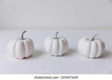 Thanksgiving Set. Three Pumpkins On The Table For Thanksgiving, Mockup.