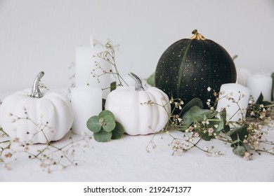 Thanksgiving Table Setting, Tableware And Decor, Decoration, Family Holiday. Autumn Mockup.