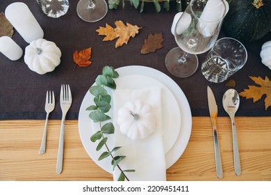 Thanksgiving Table Setting Tableware Decor Decoration Foto Stok 2209451411  | Shutterstock