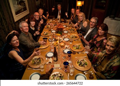 Thanksgiving Toast At Long Dinner Table Before Thanksgiving Dinner, 2011, Ojai, CA 