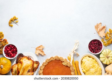 Thanksgiving Traditional Food Menu Background Or Festive Dinner Invitation Template With Copy Space For A Text