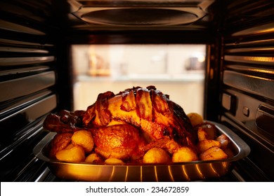 Thanksgiving Turkey Roasting Inside Oven