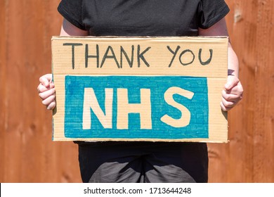 Thank-you NHS Message  Written On Cardboard Sign.