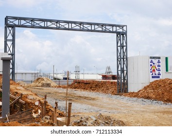 THANLYN/MYANMAR - August 20, 2015: Thilawa Special Economic Zone during construction 