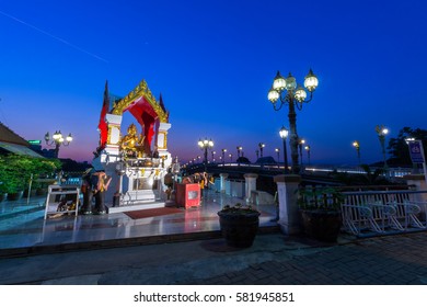 Thao Maha Brahma or Erawan Shrine of the lights on the bridge in Phitsanulok, Thailand. February 17,2017