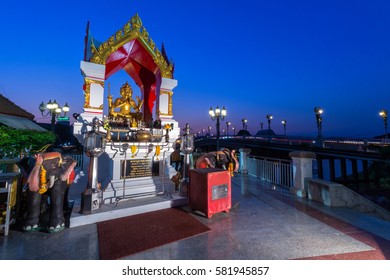 Thao Maha Brahma or Erawan Shrine of the lights on the bridge in Phitsanulok, Thailand. February 17,2017