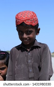 Tharparkar Sindh, Pakistan - March, 2019: Poor Village Girl Boys Children Smiling Shying Face Closeup In Traditional Dress Thar Desert And Rajhastan India, Hinduism In Pakistan Hindu Religion People