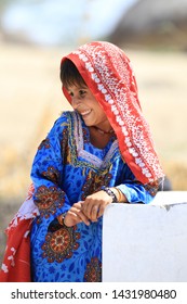 Tharparkar Sindh, Pakistan - March, 2019: Poor Village Girl Boys Children Smiling Shying Face Closeup In Traditional Dress Thar Desert And Rajhastan India, Hinduism In Pakistan Hindu Religion People