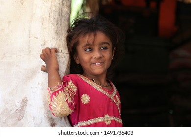 Tharparkar Sindh, Pakistan - March, 2019: Poor Village Girl Boys Woman Children Smiling Shying Face Closeup In Traditional Dress Thar Desert And Rajhastan India, Hinduism In Pakistan Hindu People