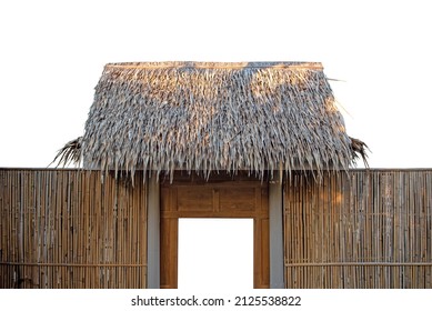 Thatched roof with bamboo fence isolated on white background with clipping path.