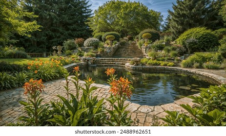 That's a summer garden in all its glory. Lush green foliage provides a backdrop for vibrant blooms - Powered by Shutterstock