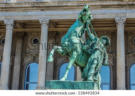 'The Horseherd' (Csikos) by Gyorgy Vastagh - an equestrian statue in Royal Palace (Buda Castle). Castle Hill District (Varhegy), Buda, Budapest, Hungary. Stock fotó © 